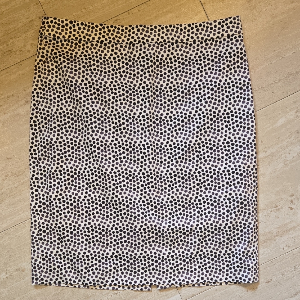 J. Crew Black/White Circle Design Print Cotton/Spandex Blend Pencil Skirt